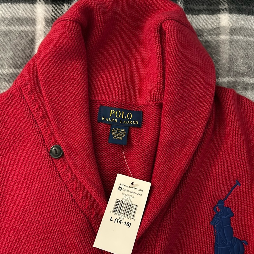 Red cardigan sweater